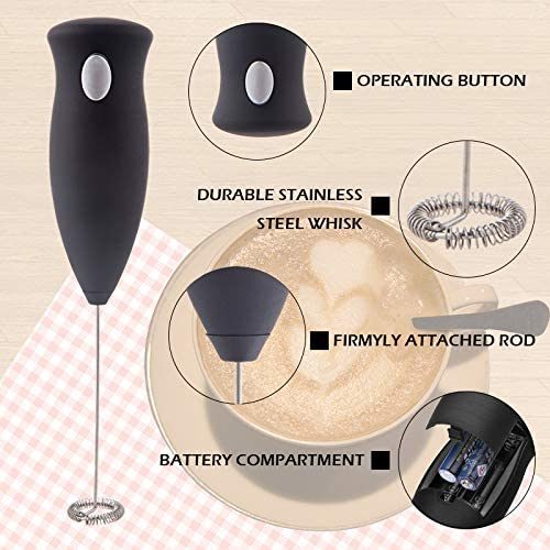 Milk Frother Handheld, Drink Mixer Small Handheld milk frother Electric Stick Blender for Latte, Coffee, Cappuccino, and Hot Chocolate, Stainless steel Double Spring Whisk Head (BLACK)Milk Frother Handheld, Drink Mixer Small Handheld milk frother Electric Stick Blender for Latte, Coffee, Cappuccino, and Hot Chocolate, Stainless steel Double Spring Whisk Head (BLACK) - Premium Coffee Supply from Doba - Just $11.75! Shop now at SanTee Coffee and Tea Company