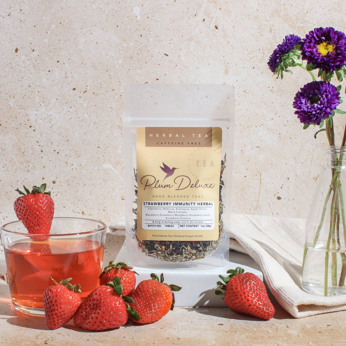 Plum Deluxe Tea - Strawberry Echinacea Immunity Herbal Loose Leaf Tea: 1 lb