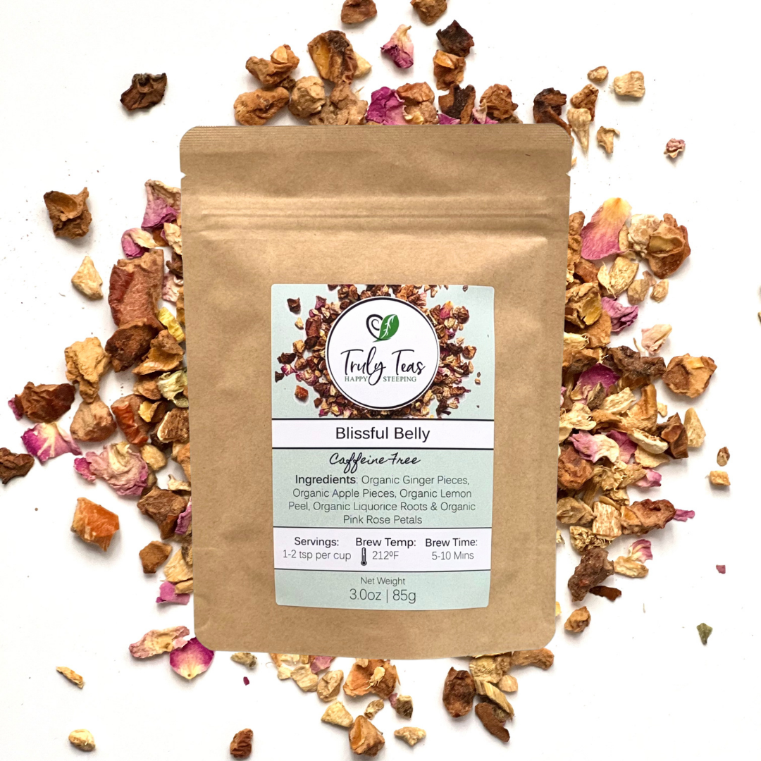 Truly Teas - Blissful Belly Ginger Herbal Tea – Caffeine Free Loose Leaf: 3.0 oz loose