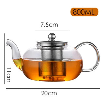 High quality Teapot Heat Resistant Glass Pot Flower Tea Set Kettle Coffee Tea Pot Drinkware Set Stainless Steel Strainer Tea pot