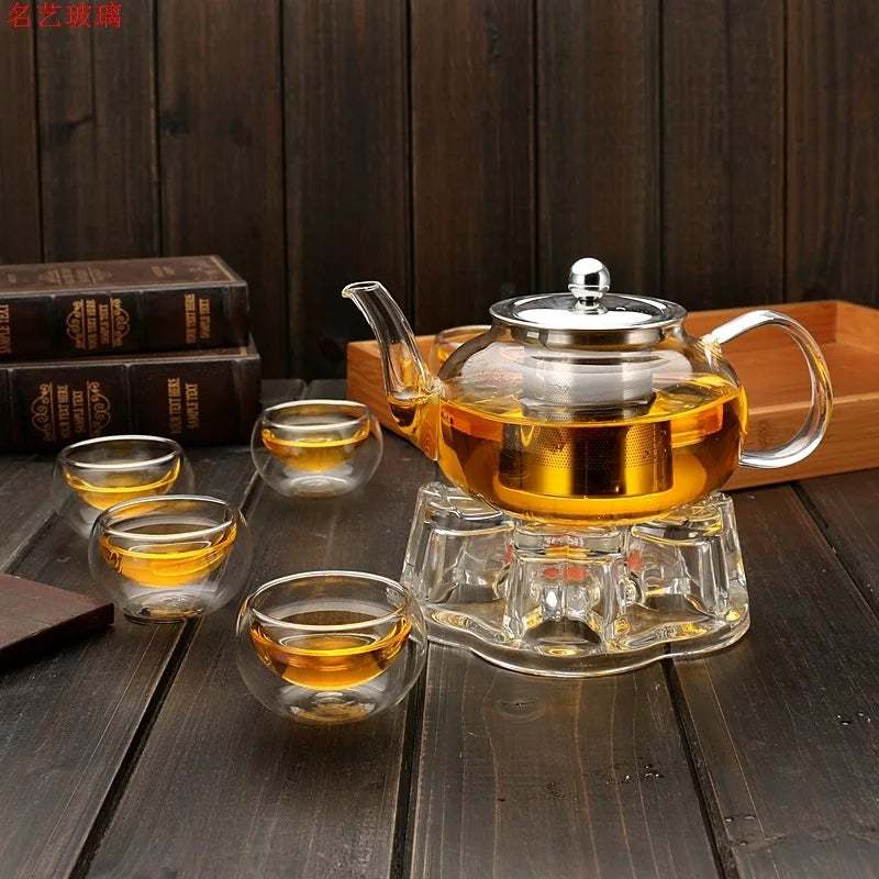 High quality Teapot Heat Resistant Glass Pot Flower Tea Set Kettle Coffee Tea Pot Drinkware Set Stainless Steel Strainer Tea pot