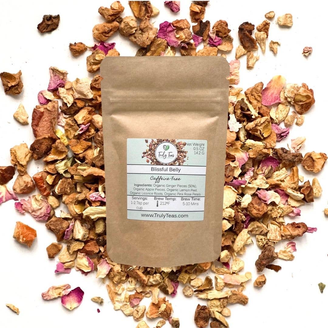 Truly Teas - Blissful Belly Ginger Herbal Tea – Caffeine Free Loose Leaf: 3.0 oz loose